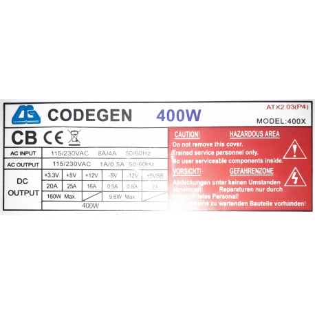 Codegen model 400X 400w atx 230v pfc - Computer, server power supply