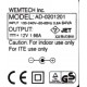 Wemtec inc. aD-0201201 100-240v 50-60hz 0.8a 70va 12v 1.66a