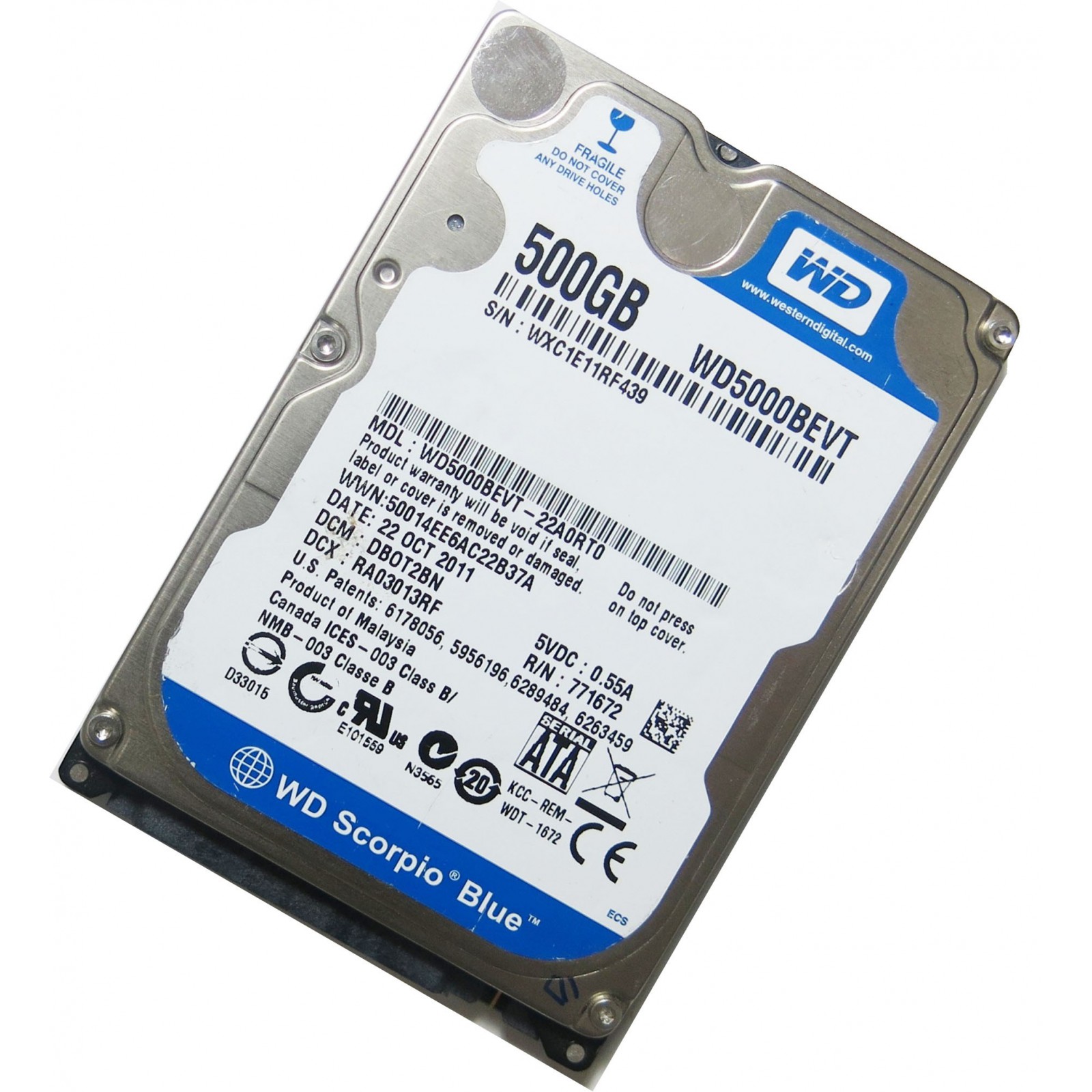 WD5000BEVT WD5000BEVT-22A0RT0 HBNTJBN - Disque dur